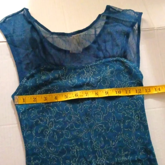 Free People Starlight Bodycon Mesh Mini Teal Gold Dress Size XS - Picture 10 of 10